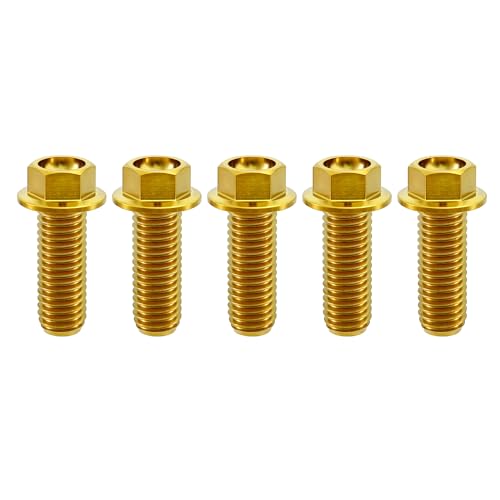 Image of Rison Titanium Flanged Hex Head Bolt M8x1.25x20mm 6AL4V Aerospace Grade Ti Gold for Motorcycle Car Modification - Pack of 5