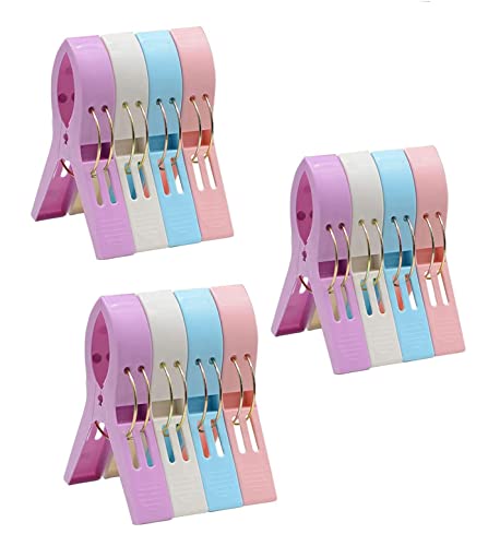 Strong Beach Chair Towel Clips Heavy Duty Pool Cover Clamps Cruise Ship Plastic Travel Clothespins Pack 12