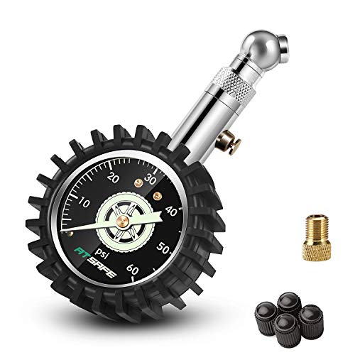 Professional Mechanical Tire Pressure Gauge - Easy-to-Read 60 PSI Glow Dial in the Dark by ATsafepro
