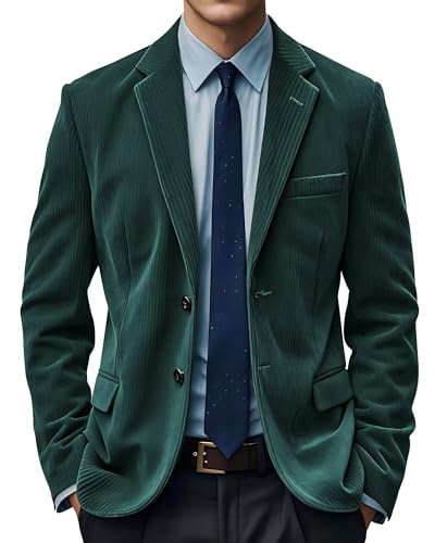 EMERAIDVLN Mens Corduroy Blazer Vintage Suit Jacket Casual Work Wear 2 Button Notch Lapel Christmas Sport Coat
