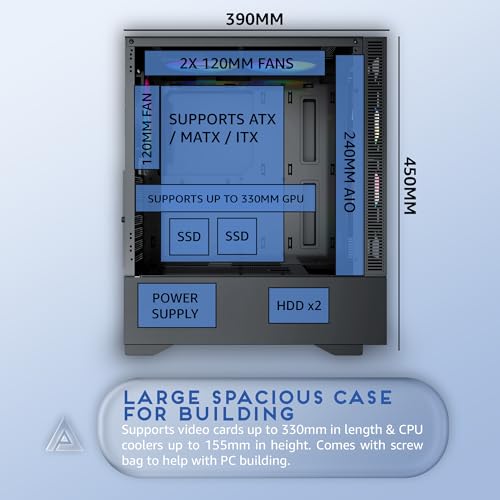 Carcasa para PC para juegos Apevia Eclipse Mid Tower con 5 ventiladores ARGB 7