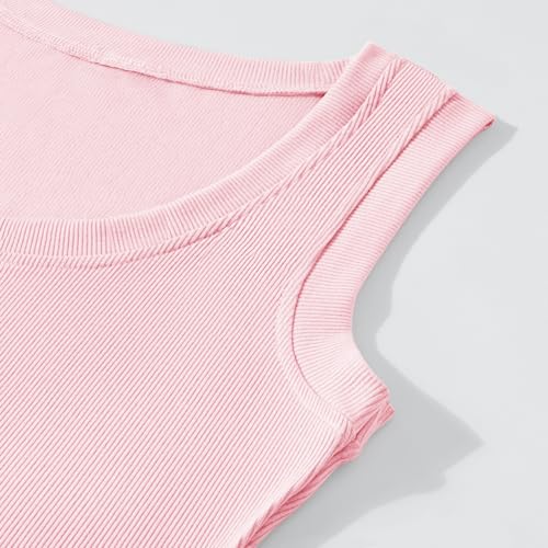 Chulianyouhuo Women's Ribbed Tank Tops Knit Scoop Neck Sleeveless Fitted Casual Tops Summer Slim Basic Tee Shirts Pink