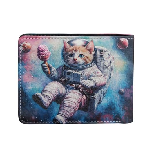 Image of Coldinair Astronaut Cat Boys Wallets for Kids 9-12 Outer Space Cool Wallet for Teen Boys Leather Bifold Wallet Credit Card Cash Id Holder Purse Coin Pocket Id Window for Men Boy Male Youth Guys