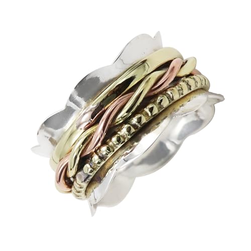 JEWELFORCE Anillo de meditación de plata de ley 925 para hombre y mujer, todos los tamaños, hecho a mano, JSR-1103, 72 (22.9), Metal precioso, Sin piedras preciosas