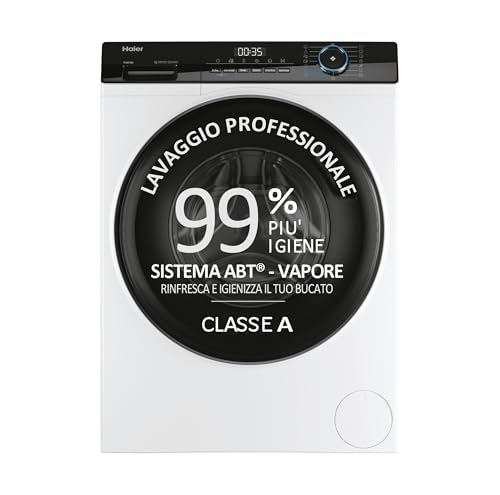Haier I-Pro Serie 3, Lavatrice a carica frontale 9 KG, Libera Installazione, Classe A, 1400 giri, Opzione Vapore, 15 programmi, Partenza Ritardata, AxLxP 85x60x67 cm, Bianca - HW90-BP14939-S
