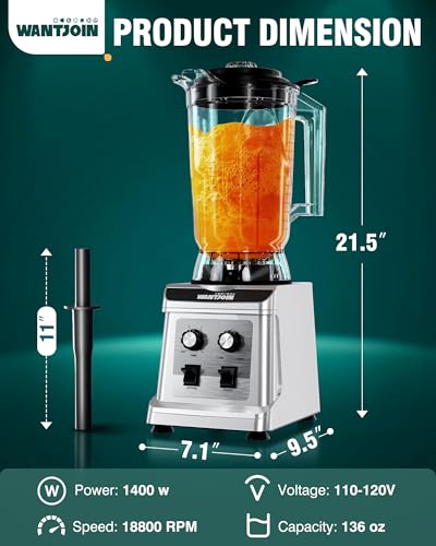 Image of WantJoin 136oz Commercial Blender - Heavy Duty 18800 RPM Professional Blender with Pure Copper Motor, Multi-Speed, Dishwasher Safe for Smoothies & Juices