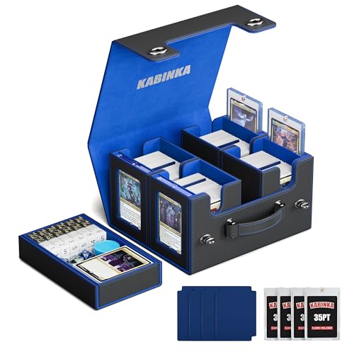 Image of Kabinka Commander Deck Box for MTG with Handle, Multi Deck Case with Large Dice Tray Fits 400+ Double-Sleeved Cards, 5 IN 1 TCG Card Storage Box with Commander Display, 35PT Card Holders (Black Blue)