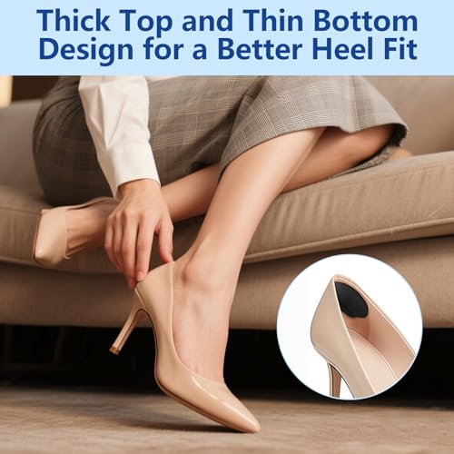 Heel Grips Liner Cushion Inserts for Loose Shoes Men Women, Soft, Suitable, Comfortable, Heel Pads Protectors for Heel Slipping, Heel Pain, Blister, Friction, Anti-Slip Shoe Filler, 4 Pairs, Black