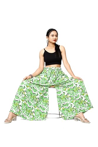 Image of Viscose Rayon Flared Printed Plazzo Palazzo Pants, Loose /Relaxed Fit Regular, Office Wear, Casual Wear Comfortable, Trouser Pants for Girls & Women Black Kerri Design (S to 3XL Size)