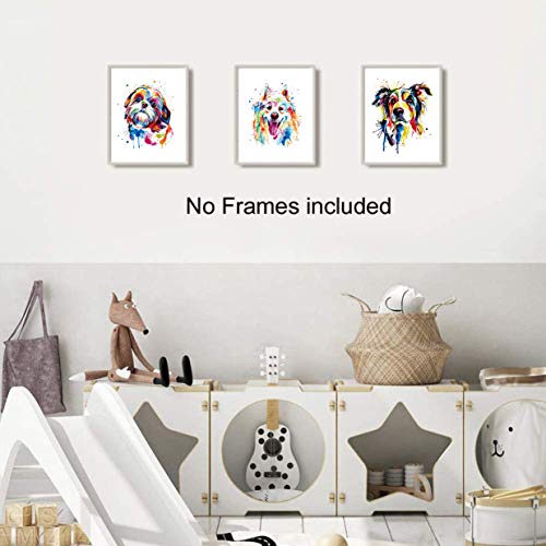 Lovely Dog Canvas Wall Art,Pet Canvas Painting Puppy Artwork,Abstract Dog Art Print Colorful Shih Tzu Art Print - Labrador Retriever Art Print -Samoyed Watercolor Art Print - Colorful Border Collie Art Print-Watercolor Original Artwork Print For Bedroom, Bathroom Wall Art Decor Set Of 4 (8”X10” ， No Frame #TOP2