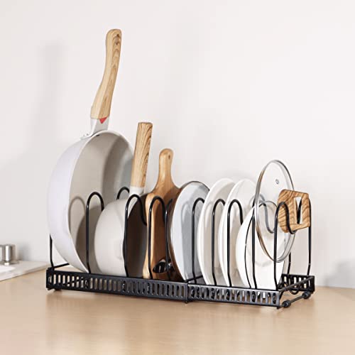 COVAODQ Soporte para tapa de olla, soporte para sartén con 10 compartimentos ajustables, organizador extensible para tapas de ollas y ollas, estante para cajón