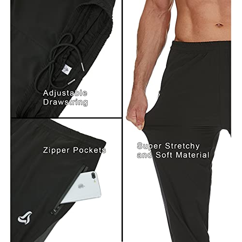 Silkworld Lightweight Sweatpants With Zipper Pockets Men's Slim Fit Athletic Pants For Jogger,Workout,Gym,Running,Training,Black/Grey,X-Large #TOP5