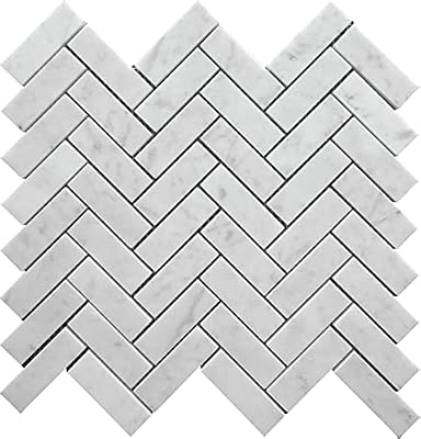 11.9" X 12.8" White Honed Herringbone Bianco Carrara Marble Mosaic Wall and Floor Tile (5.29 Sq ft- Box of 5 Sheets)