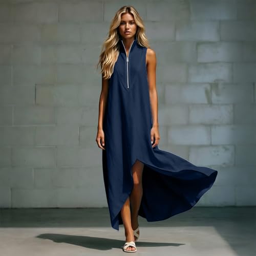 Robe d'été en lin anti-chaleur fermeture éclair coupe mi-longue - 2