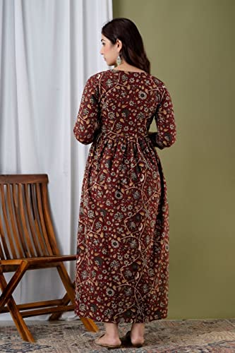 Image of Women's Feeding Kurta Cotton | Floral Anarkali Pregnancy Kurta with Nursing Zipper | Pre & Post Partum | Maternity Dresses | Mom to Be Gift