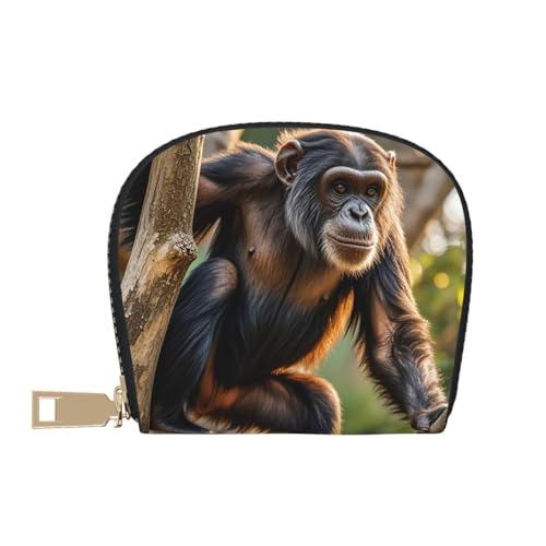 Climbing Chimpanzees Print Credit Card Holder, PU Leather Small Card Bag Wallets with Zipper for Women Men id Business Card2