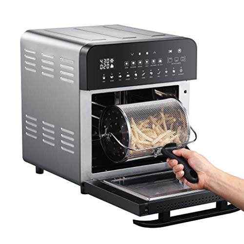 GoWISE USA 14.7-Quart Air Fryer Grill with Dual Heating Elements & Oven with Rotisserie, Dehydrator, Preheat and Broil Functions + 11 Accessories with 2 Recipe Books (Stainless Steel/Black), Ultimate