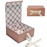 Tekhoho Rose Gold Gift Box 22x22x10cm, Premium Present Box with Magnetic Lid and Ribbon for Holidays Wedding Birthday Gift Packaging, Plaid Lining