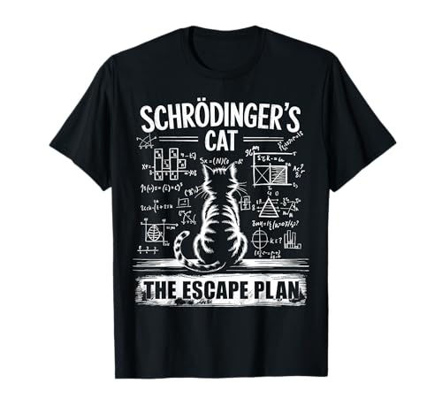 Schrödinger's Cat Funny Escape Science Plan Design t-shirt, Preto, Pequeno