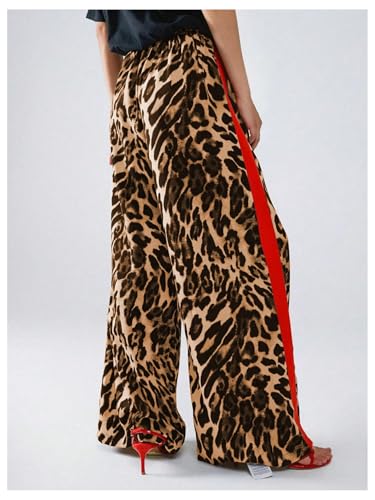 Image of SHENHE Women's Cheetah Print Wide Leg Baggy Pants Y2k Side Loose Streetwear Trousers