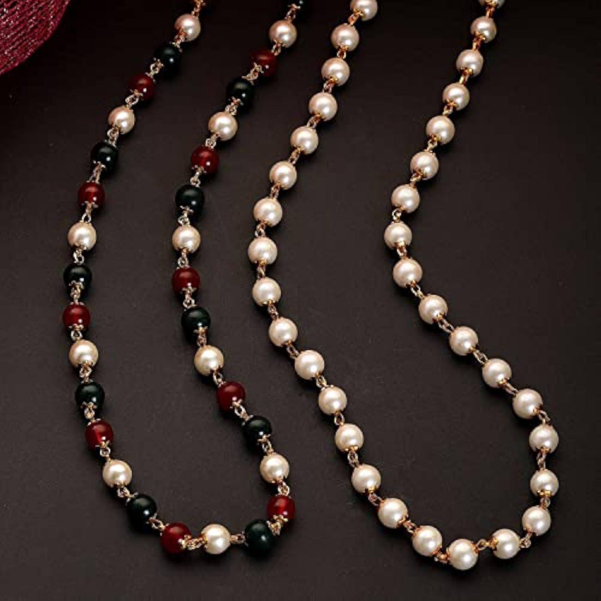 Gold-Plated Pearl Beaded Layered Necklace Set