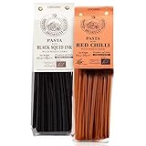 Morelli Organic Pasta Variety Pack - Black Squid Ink Pasta Linguine and Red Chili Linguine - Imported Italian Pasta Sampler - Includes Two-8.8 oz Packages of Gourmet Pasta from Italy