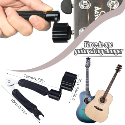 LEEQ 3-in-1 Saitenkurbel - Gitarren Saitenspindel, Gitarre Saiten Schneider, Gitarren String Winder, Gitarre Saiten Pin Abzieher für Gitarre Elektrisch Ukulele Mandoline(Schwarz)