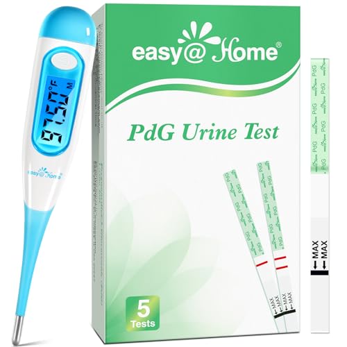 Easy@Home 5 PdG Urine Tests to Track Ovulation & Digital Basal Thermometer with Backlight LCD Display (Blue)
