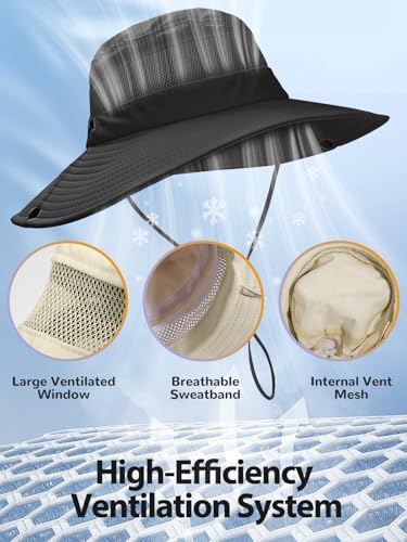 Image of EW East Water Sun Beach Hat for Women, UPF50+ Waterproof with Ponytail Hole | Large Breathable Mesh,3.5 inch Wide Brim, Adjustable Windproof Chin Strap,Quick-Dry, for Hiking Fishing Outdoor Safari