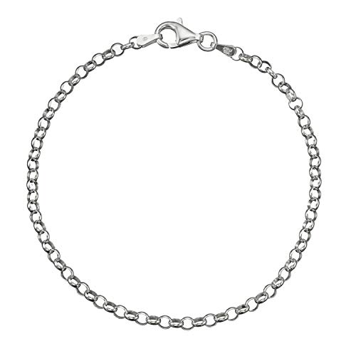 Solid 925 Sterling Silver 3.2mm Italian Round Rolo Cable Link Chain Bracelet - 7 