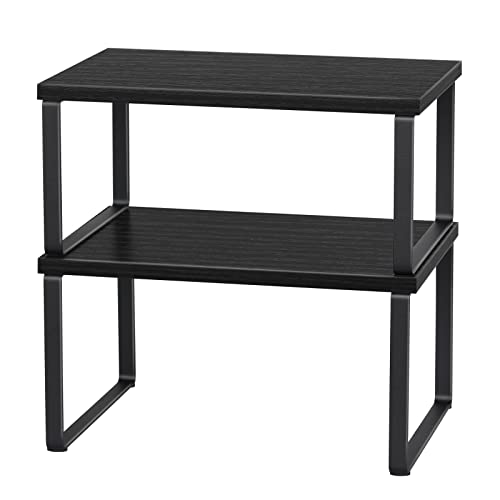 Comparison: Best Wood To Use For Kitchen Cabinets 11 Counter Shelf Organizer Set of 2, Wood Kitchen Cabinet Shelves, Expandable Cabinet Organizer, Stackable Countertop Storage Rack for Bathroom Pantry, Black