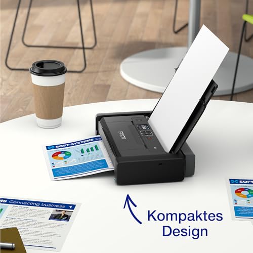 Epson WorkForce WF-110W tragbarer Tintenstrahldrucker (DIN A4, WiFi Direct, Drucker, mobiles Drucken, USB, integrierter Akku, nur 1,6 kg Gewicht) schwarz
