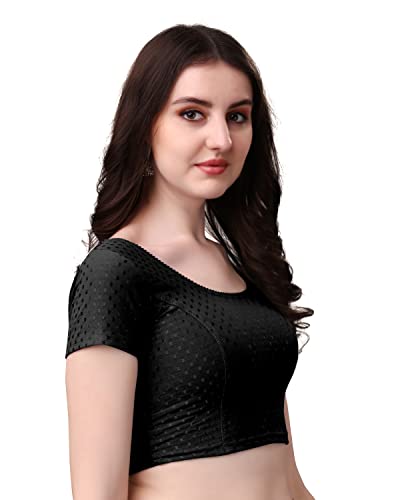 Image of Mogsa Stylish Cotton Saree Blouse for Women | Soft Dobby Stretch Fabric | Round Neck | Stitched Blouse for Party, Casual & Festive Use