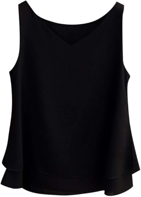 Janly Clearance Sale Women Summer Vest , Women's Summer Sleeveless Chiffon Shirt Solid V-neck Casual Blouse Top , Crop Camisole Tunics Tops for Ladies , for Easter St Patrick's Day (Black-S)