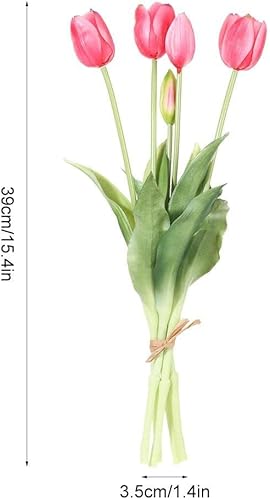 Miniatura 5 de HomeSoGood Ramo de tulipanes de 5 cabezas, 2 racimos de flores artificiales de silicona de lujo de tacto real, decoración de sala de estar (15.4