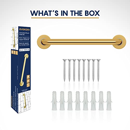 Evekare Premium Extra Strength Grab Bar For Bathtubs And Showers | Stainless Steel Gold 16 Inch - 1.25 Diameter | Ada Compliant Shower Grab Bar Handle For Elderly And Disabled #TOP1