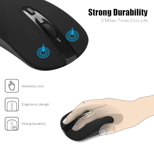 Image of cimetech Wireless Computer Mouse, 2.4G Slim Cordless Mouse Less Noise for Laptop Ergonomic Optical with Nano Receiver USB Mouse for Laptop, Deskbtop, Mac (BAT Black)