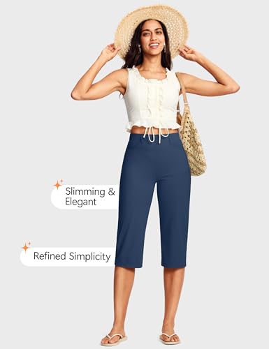 Image of ISEEGZ 14'' /18 inch Capri Pants for Women Dressy Stretch Pull On Womens Capris with Pockets Petite Summer Office Work Casual