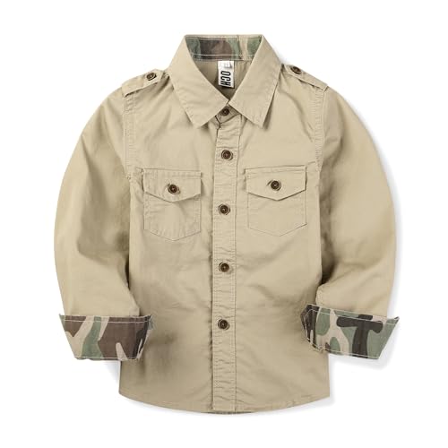 Toddler Little Boys Button Down Long Sleeve Shirt Uniform Army Scout Casual Fall Top with Pocket