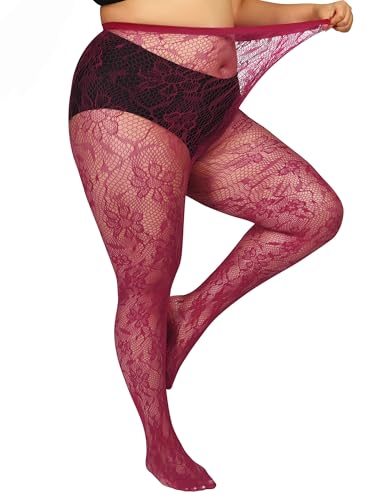 ANNTXL Floral Lace Plus Size Tights High Waist Velvet Pantyhose Sunflower Fishnet Stockings Leggings