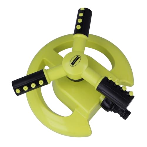 Amig - Aspersor Giratorio con 3 Boquillas - Para Sobreponer en el Césped - Ø200 x 100 mm - 3 Brazos Giratorios y Conector Rápido - Superficie hasta 63,5 m² - Plástico ABS - Verde Pistacho y Negro
