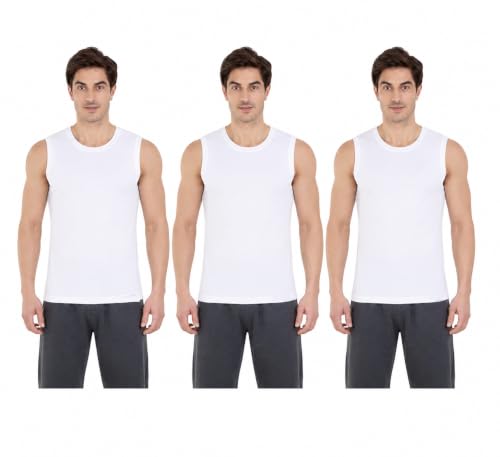 Image of GMR Men Cotton Vest Sleeveless White Pack of 3