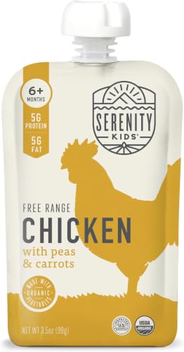 Image of Serenity Kids 6+ Months Organic Baby Food Pouches Puree-Savory Free Range Chicken&Veggie Baby Puree-No Added Sugar & Avocado Oil for Toddler Food-BPA-Free Toddler Pouches To-Go-3.5 Oz,1 ct (Pack of 5)