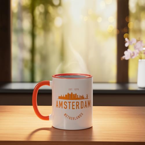 Taza Cerámica Vintage Amsterdam Naranja/Blanco 11 oz miniatura 3