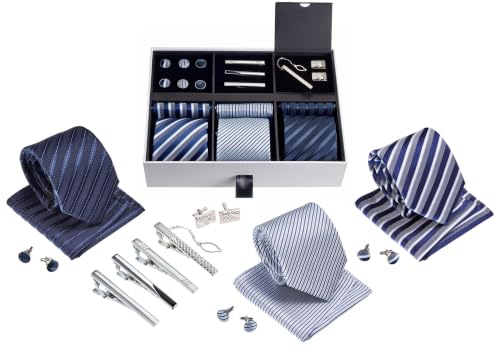 TAVATO Premium Men’s Gift Tie Set Silky Necktie Pocket Squares Tie Clips Cufflinks