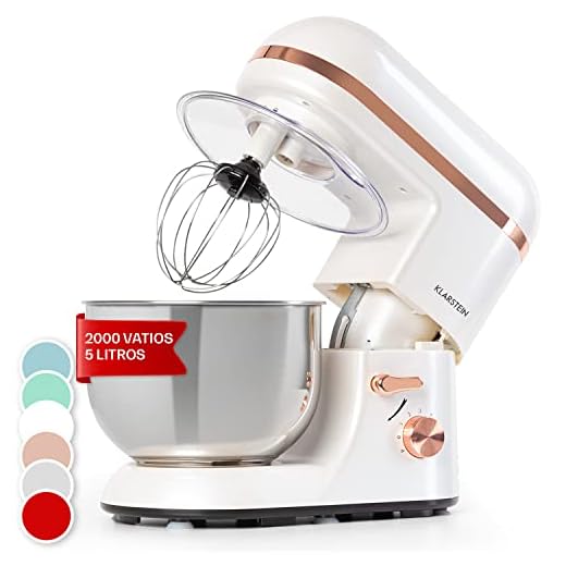 Klarstein Batidora Amasadora, Robot de Cocina 1300W / 1,7PS, 6 Potencias, Amasadora de Pan y Batidora de Reposteria con Amasado Planetario, Mixer Cocina Capacidad, Batidoras Pofesionales 5l., Blanco