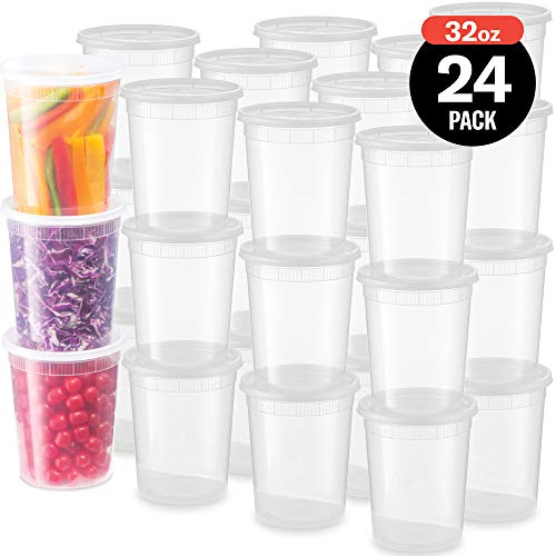 Plastic Deli Food Storage Containers With Leak-Proof Lids 24 Pack, 32 Oz |