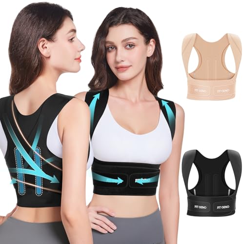 Fit Geno Invisilite Posture Corrector for Women, Adjustable Back Brace for Hunchback Slouching, Upper Back Neck Shoulder Pain Relief, Lightweight Discreet Under Clothes, X-Large