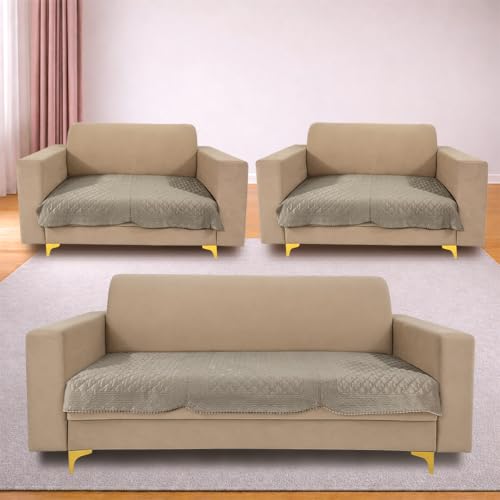 Image of Homerz Premium Petal Charm Sofa Cover | Embossed Floral Pattern | Soft Touch, Anti-Dust & Easy Wash Fabric Cloth, Washable and Durable (Beige, 7(3+2+2) Seater, Only Seat Cover)