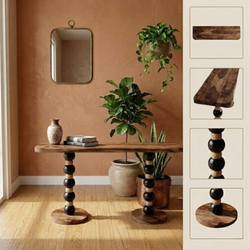 Image of Sheesham Wood TV Unit for Living Room | Entertainment Console Table | Modern Oval Top with Turned Spindle Legs | Wooden Media Stand for Smart TV, Set Top Box & Decor Display| Light Walnut